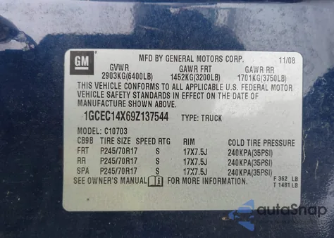 2009 Chevrolet Silverado 1500 Work Truck z USA, uszkodzony, nr VIN 1GCEC14X69Z137544